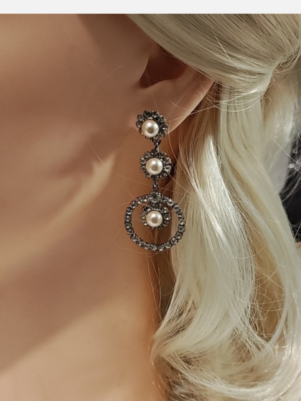 Vintage Inspired Pearl Drop Fashion Earrings With Diamond Halo Accents